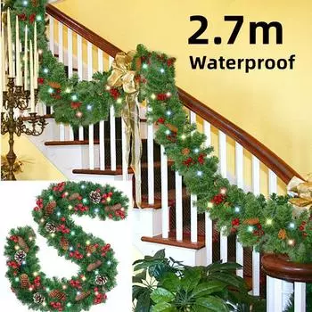 2.7m PVC Christmas Decoration Pine Cone Berry Cane Artificial Rattan for Party Mall Door Hanging Decoration New Year Christmas A-no light