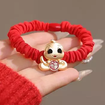 2/7Pcs Cute Snake Year Red Hair Rope Elastic Hairband For Women Girls Versatile Zodiac Snake Year Hair Accessories Gift