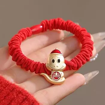 2/7Pcs Fashion Cute Snake Year Red Hair Rope Elastic Hairband For Women Girls Versatile Zodiac Snake Year Hair Accessories Gift A1