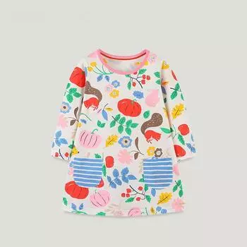 Одежда для детей от 2 до 7 лет, платье с длинными рукавами для девочек, трикотажные хлопковые платья принцессы на весну и осень с круглым вырезом и рисунком для девочек 2Y