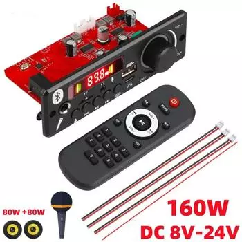 2*80 Вт DIY цифровой усилитель, плата декодера MP3, 8-24 В постоянного тока, Bluetooth 5,0, автомобильный MP3-плеер, динамик, автомобильный FM-радио, USB TF модуль записи