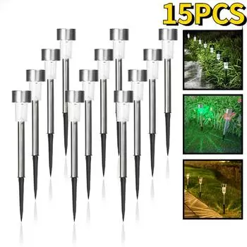 2/8/15 шт., солнечный садовый светильник из нержавеющей стали, уличный светильник на солнечных батареях, фонарь, водонепроницаемый ландшафтное освещение, украшение двора, газона white light-2PCS