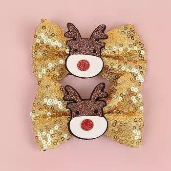 2/8pcs Sequin Hair Bows Clips Girls Christmas Hair Clips Barrettes Elk Santa Claus Hairpin Christmas Party Hair Accessories
