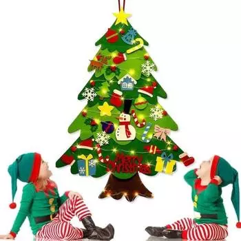 2.95 футов фетровая рождественская елка своими руками Моя первая рождественская елка со светодиодной гирляндой 32 украшения A
