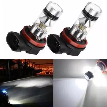 2 автомобильных фары H8 H11 H16 Белые фары мощностью 100 Вт, светодиодные противотуманные фары белый