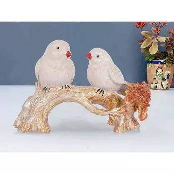 2 Birds Sitting On Tree Branch Figurine Home Decoration Showpiece Chidiya Statue for Home Decor Item Sparrow Pair Showpiece (Pink Roo)