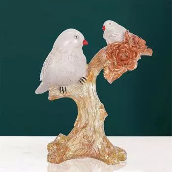 2 Birds Sitting On Tree Branch Figurine Home Decoration Showpiece Chidiya Statue for Home Decor Item Sparrow Pair Showpiece