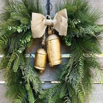2 больших колокольчика Harmony Cow, идеальный подарок на Рождество, большие рождественские колокольчики ручной работы в деревенском стиле с веревкой, декор в виде венка