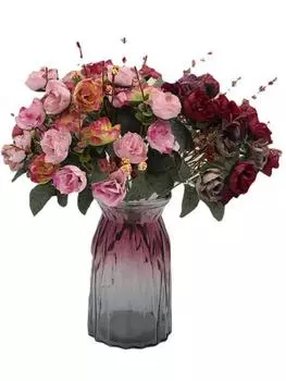 2 букета, 21 головка/пучок, искусственный букет, мини-роза, искусственный цветок для дома, свадьбы, офиса, гостиной, балкона, двора, декор фиолетовый