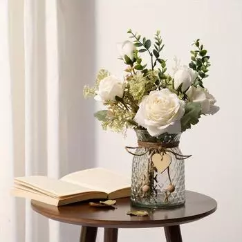 2 букета цветочной композиции искусственный букет имитация белой розы украшение для пасторального стиля цветочная сцена макет дома свадебные цветы белые 2 Bunches белый