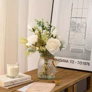 2 букета имитация белой розы цветочная композиция искусственный букет украшение для пасторального стиля цветочная сцена макет дома свадебные цветы белые 2 Bunches белый