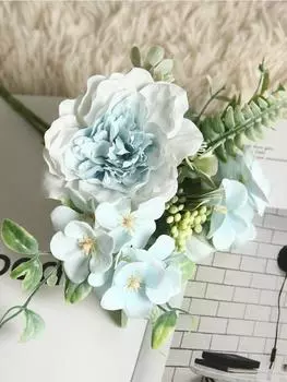 2 букета Искусственные цветы Искусственная камелия Шелковый цветок пиона Мини-свадебный букет для свадьбы Главная Вечеринка Украшение стола белый