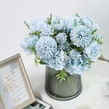 2 букета искусственных цветов гортензии, букет из 7 искусственных цветов гортензии, шелковые искусственные пионы, свадебные цветы для рук, свадебный декор светло-розовый