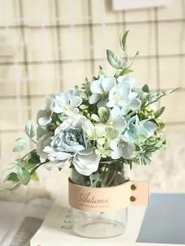 2 букета искусственных цветов, шелковые искусственные камелии, пионы, мини-свадебный букет, украшение для домашнего стола, вечеринки белый