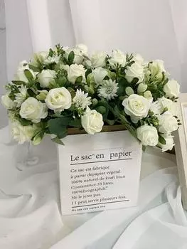 2 букета искусственных роз Букет хризантем зеленые листья Цветочные букеты для вазы Композиция Мини-розы Свадебный декор для дома и офиса розовый