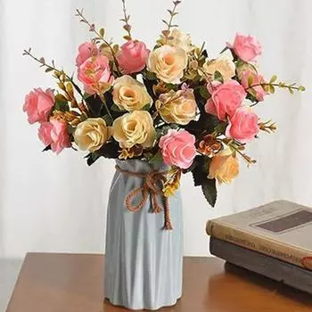 2 букета искусственных роз из пластикового шелка, подходят для украшения растений в семейном отеле, на свадьбе, на рождественском офисном столе 2 Pcs розы красного