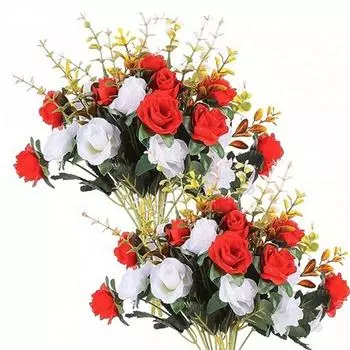 2 букета искусственных роз из пластикового шелка, подходящие для украшения семейного отеля, свадьбы, рождественского офисного стола 2 Pcs розы красного