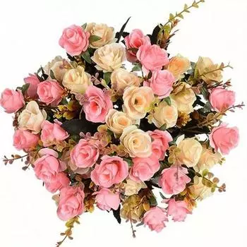 2 букета искусственных шелковых цветов, роз, пластиковых, подходящих для украшения растений в семейном отеле, на свадьбе, на рождественском офисном столе 2 Pcs розы красного