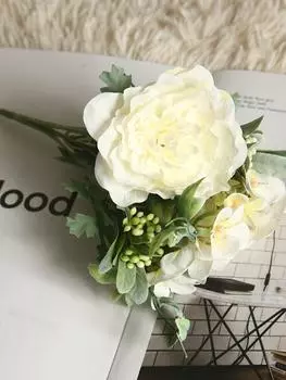 2 букета из искусственных цветов, шелковая камелия, пион, мини-свадебный букет, украшение для дома и вечеринки белый