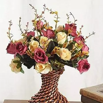 2 букета пластиковых роз, искусственные розы, пластиковые шелковые цветы, подходящие для украшения растений в семейном отеле, на свадьбе, на рождественском офисном столе 2 Pcs розы красного