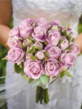 2 букета Розы Искусственные цветы Сушеные розы со стеблями Винтажные цветы Искусственные розы Искусственные цветы для стола Свадебные украшения для девичника фиолетовый