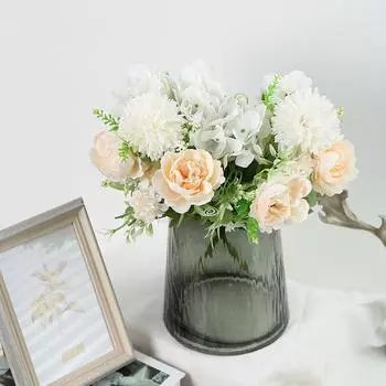 2 букета шелковых цветов, искусственные цветы гортензии, букет из 7 головок, шелковые искусственные пионы, свадебные цветы для рук, свадебный декор светло-розовый