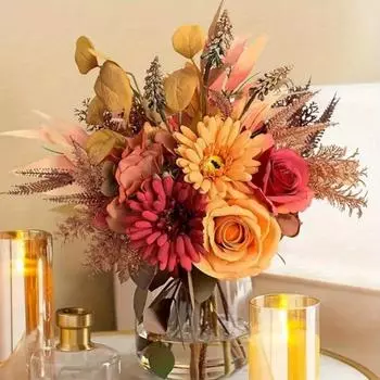 2 букета шелковых цветов, искусственные осенние цветы, букет, искусственные композиции, искусственные цветы, свадебные букеты невесты, осенние фестивали, домашний декор двора оранжевый