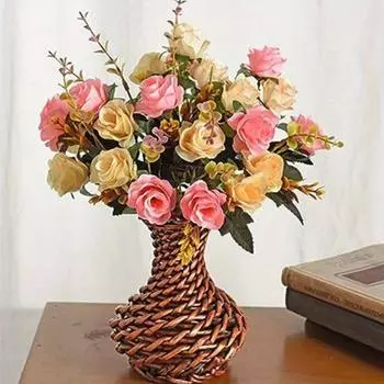 2 букета шелковых цветов, искусственные розы, пластик, подходит для украшения растений в семейном отеле, на свадьбе, на рождественском офисном столе 2 Pcs розы красного