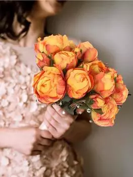 2 букета, винтажные пионы, длинные стебли, шелковые искусственные цветы для свадебного украшения, букет невесты, цветы, поделки, цветочная композиция оранжевый