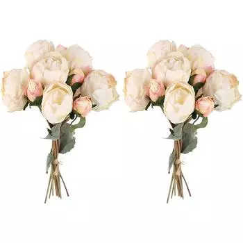 2 букета, винтажные пионы, искусственные цветы, 18 шт., искусственные цветы, свадебный букет, шелковые пионы для украшения дома, свадьбы белый