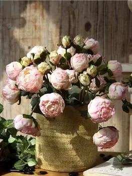 2 букета, винтажные пионы, искусственные цветы, шелковые искусственные цветы, пионы, цветы для украшения дома, офиса, свадебного декора оранжевый