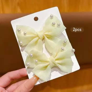 2 cute yellow bow hair clips and hair accessories for daily use Size fits all