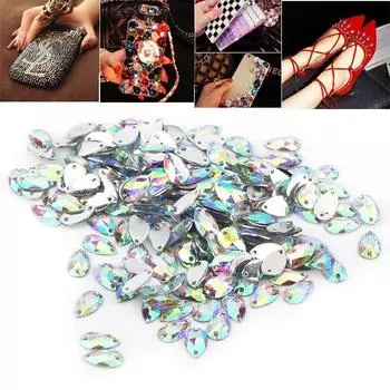 2 цвета, 200 шт., акриловые стразы, 2 отверстия, декоративная пуговица с плоской задней частью в форме капли разноцветный