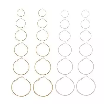 2 цвета, 6 пар/компл., женские модные большие серьги-кольца из сплава, большие круглые серьги-кольца Gold