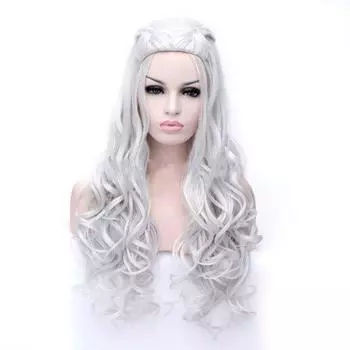 2 цвета длинные серебристо-белые вьющиеся парики косплей синтетический блондин плетеный парик белый