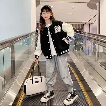 2 цвета куртки для девочек детская бейсбольная форма одежда детская спортивная одежда для детей 5-14 лет куртки с героями мультфильмов 170 чёрный