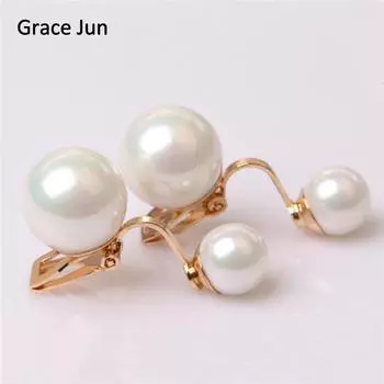 2 цвета, новые серьги-клипсы с двойным искусственным жемчугом без пирсинга для женщин, свадебные роскошные свадебные серьги золотой