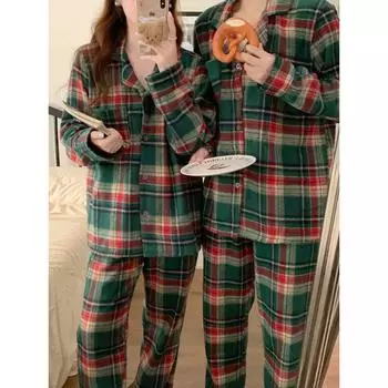 2 цвета Рождественские влюбленные простые клетчатые утолщенные полосатые пижамные комплекты с длинными рукавами для пар женские свободные зимние винтажные пижамы S