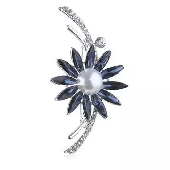 2-цветная модная брошь с жемчугом и кристаллами, стразы, цветок, для вечеринки, офиса, ювелирные изделия, одежда, аксессуары синий