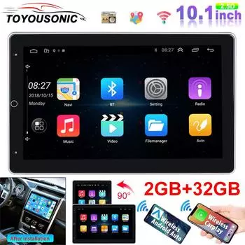 2 din 10,1 дюйма 2+32G автомобильное радио 90° поворот универсальный Android Auto Mirror Link мультимедиа CarPlayer GPS WIFI DSP FM стереосистема для автомобиля 4-core 2GB+32GB