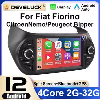 2 Din 7 дюймов Android 12 для Fiat Fiorino Citroen Nemo Peugeot Bipper 2008-2017 Автомобильное радио Мультимедийный видеоплеер Carplay Auto