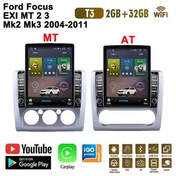 2 DIN 9,7-дюймовый автомобильный радиоприемник на базе Android для Ford Focus EXI MT 2 3 Mk2 Mk3 2004-2011 Tesla с вертикальным экраном Carplay Авторадио Мультимедийный плеер 2 + 32 ГБ AT