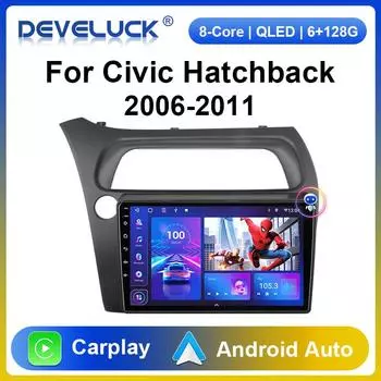 2 Din Android 11 автомобильное радио для Honda Civic Hatchback 2006-2011 Мультимедийный видеоплеер Навигация GPS 4G Carplay Авто Стерео RDS