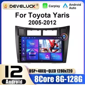 2 Din Android 12 автомобильный радиоприемник для Yaris 2005 - 2012 Мультимедийный видеоплеер Навигация GPS 4G Carplay Стерео QLED DVD RDS Головное устройство