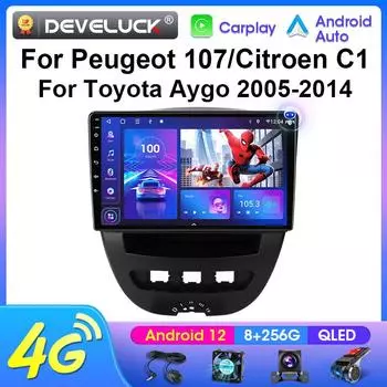 2 Din Android 12 Car Radio For Peugeot 107 Toyota Aygo Citroen C1 2005 - 2014 Multimedia Video Player GPS 4G Carplay Auto Stereo