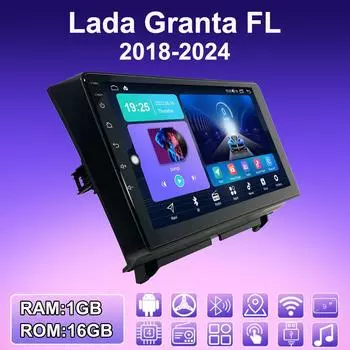 2 DIN Android автомобильное радио для Lada Granta FL 2018-2024 мультимедийный проигрыватель головное устройство стерео GPS навигация WIFI 1+16 ГБ 1+16GB