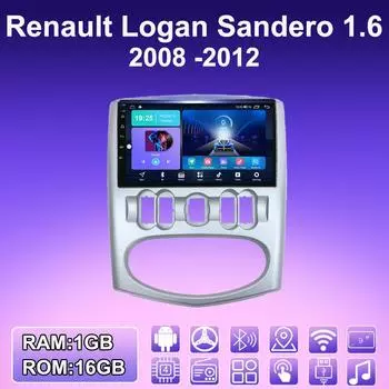 2 DIN Android автомобильное радио для Renault Logan Sandero 1.6 2008 -2012 мультимедийный проигрыватель головное устройство стерео GPS навигация WIFI 1+16 ГБ 1+16GB