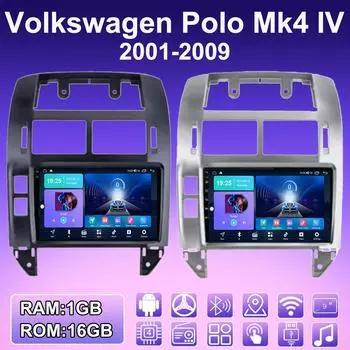2 DIN Android автомобильное радио для Volkswagen Polo Mk4 IV 2001-2009 мультимедийный проигрыватель головное устройство стерео GPS навигация WIFI 1+16 ГБ 1+16GB чёрный