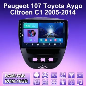 2 DIN Android автомобильное радио для Peugeot 107 Toyota Aygo Citroen C1 2005-2014 мультимедийный проигрыватель головное устройство стерео GPS навигация WIFI 1+16 ГБ 1+16GB