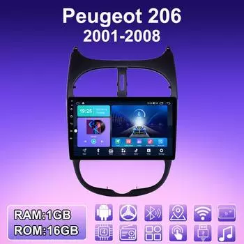 2 DIN Android автомобильное радио для Peugeot 206 2001-2008 мультимедийный проигрыватель головное устройство стерео GPS навигация WIFI 1+16 ГБ 1+16GB